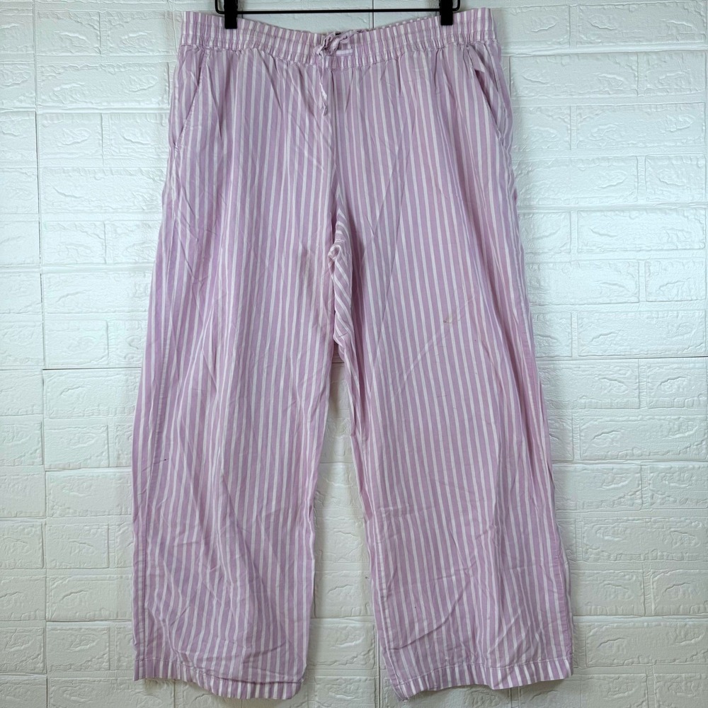 GAP Pajama Pants Women XL Purple Striped Elastic Waist Cotton Lounge Bottoms